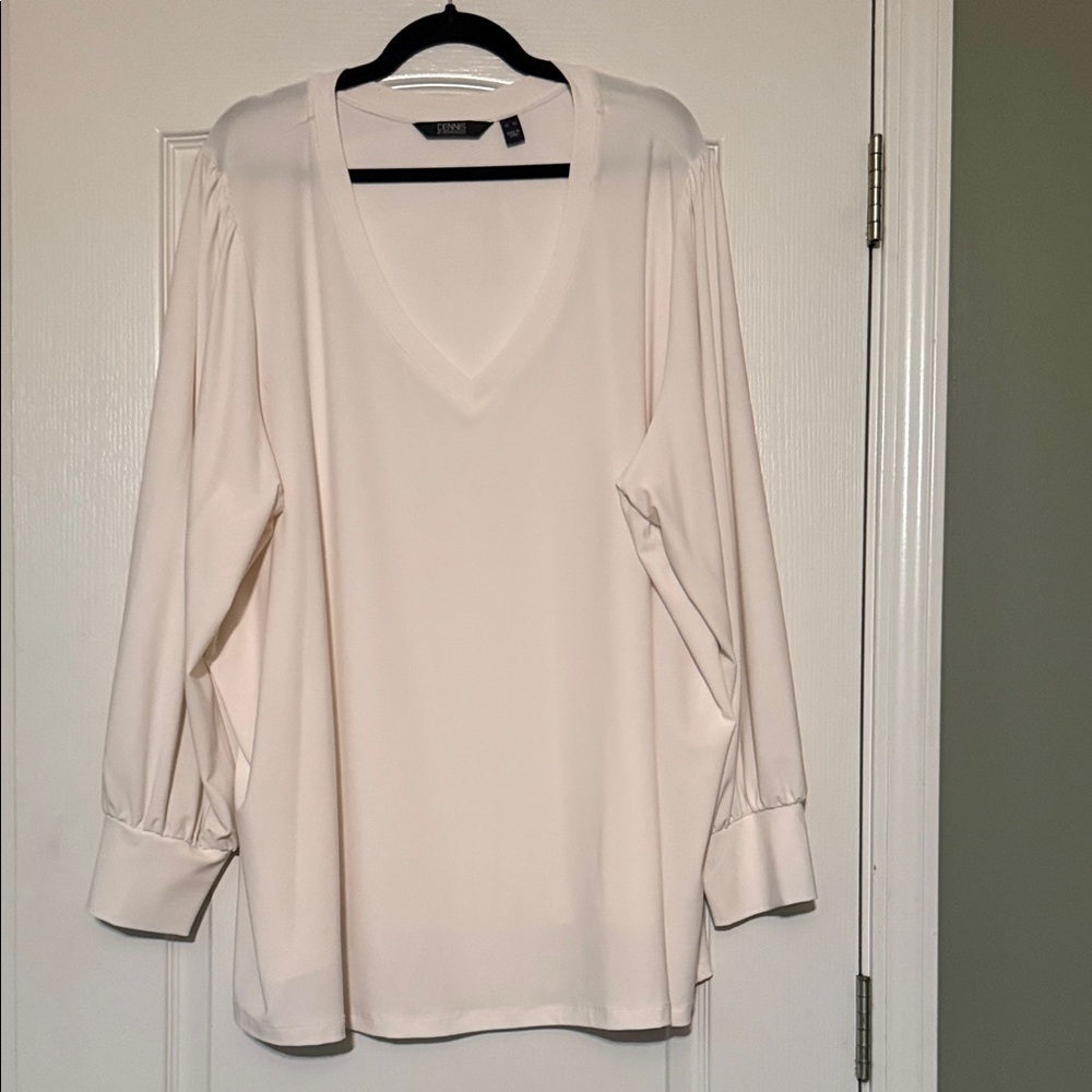 Dennis Basso Cream V-Neck Long Sleeve Blouse Size 4X